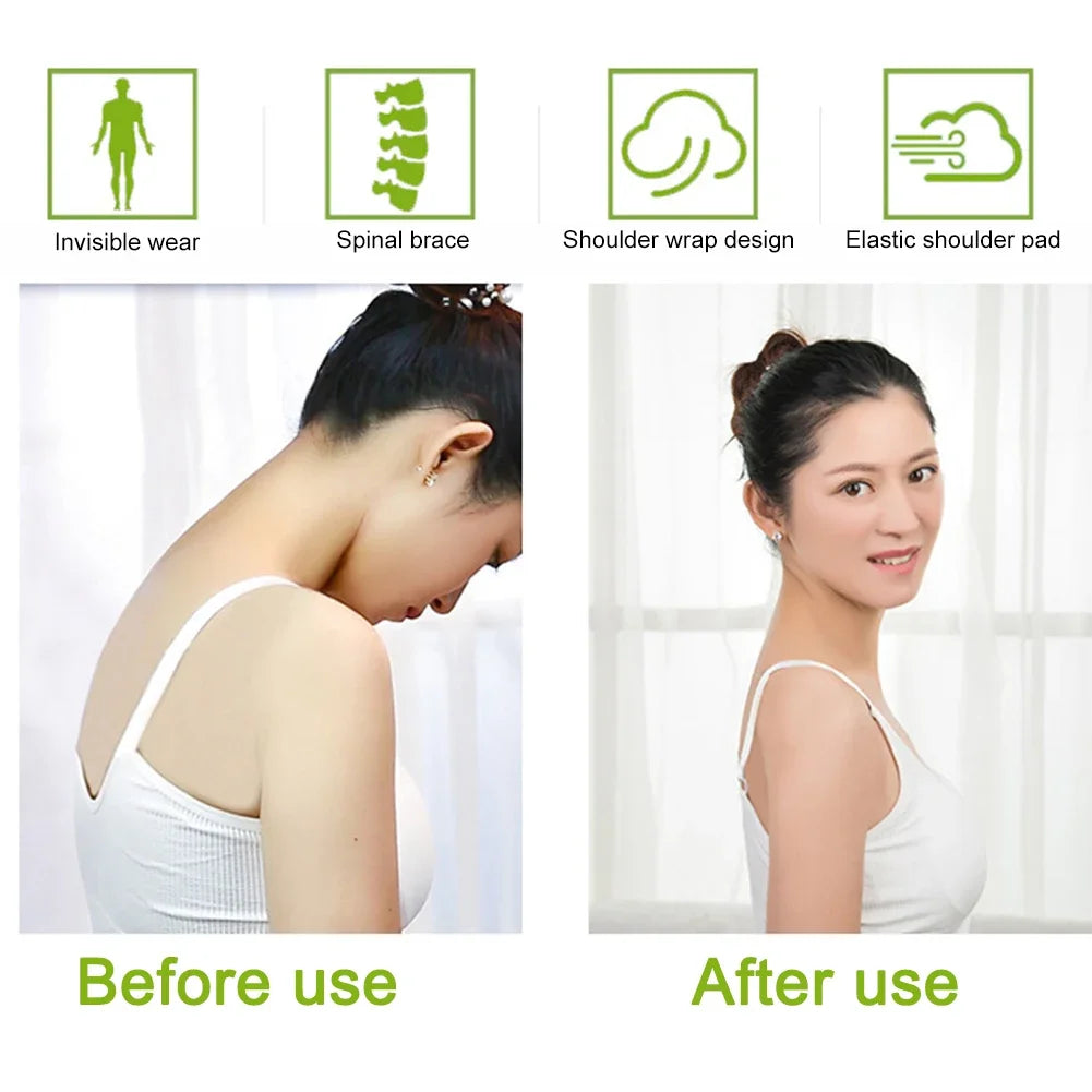1PC White Posture Corrector for Men and Women - Bionic System Back Brace Adjustable Upper Back Support Shoulder Posture Brace, Back Straightener Neck Pain Relief