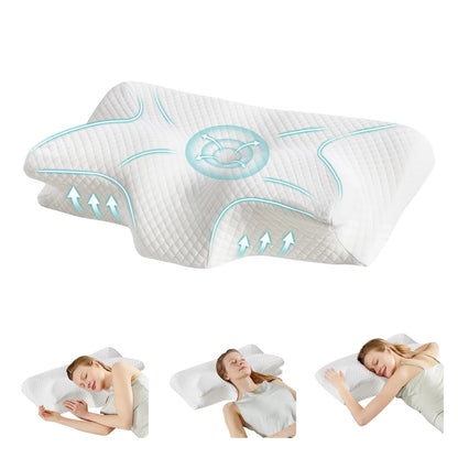 JHK Ergonomic 23.6" Largex13.8" Wide Cervical Neck Pillow Memory Foam Pillow with Cooling Pillowcase Cervical Contour Pillows