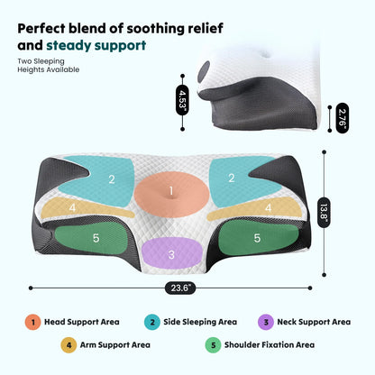 JHK Ergonomic 23.6" Largex13.8" Wide Cervical Neck Pillow Memory Foam Pillow with Cooling Pillowcase Cervical Contour Pillows